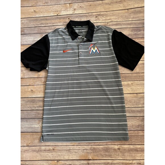 Nike Other - Miami Marlins MLB Nike Dri-Fit Engineered Shirt Men Small Gray Stripe Polo